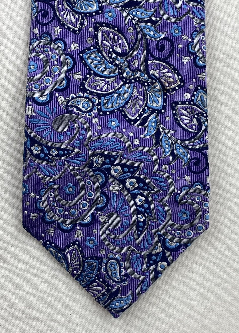 ISAIA NAPOLI Tie 100% Silk Floral Paisley Jacquard Necktie Purple Italy